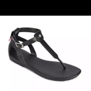 Hunter Womens US Size 8 UK Size 5 Black Rope T Strap Buckle Thong Black Sandals